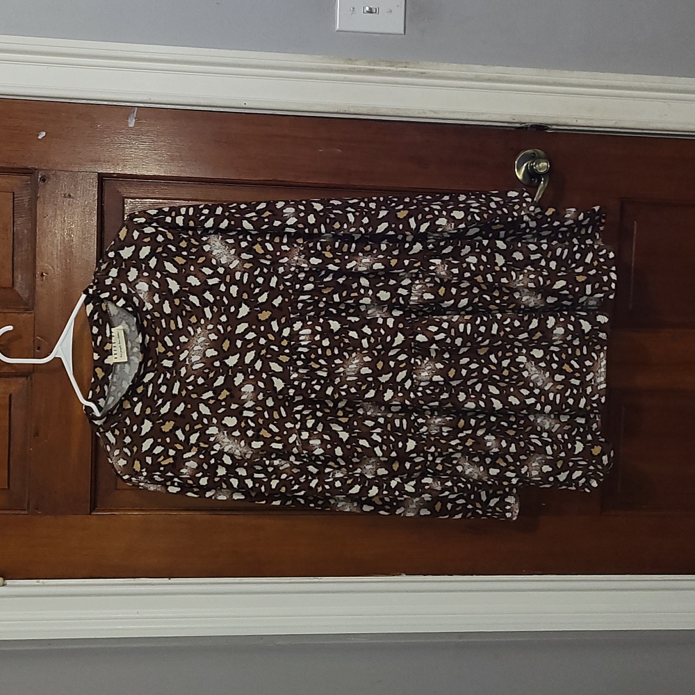 Dress Up Brown Leopard Print Midi Dress Long Sleeves EUC Size L